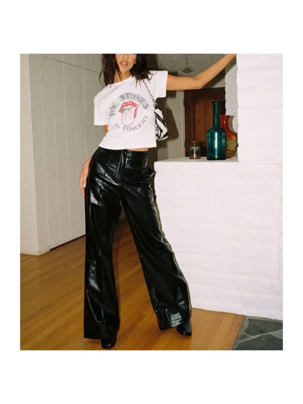 Lioness Maple Street Pant Wide Leg Black Faux Leather Women's Size Large